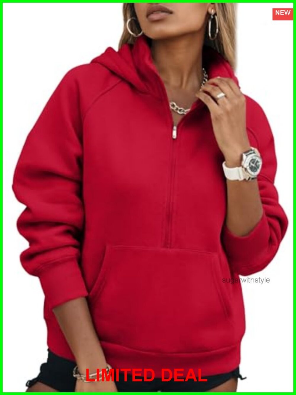 Women Half Zip Hoodie Pullover Sweatshirt High Neck Pockets